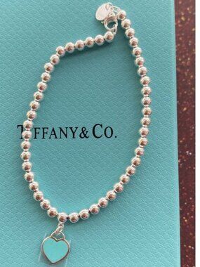 Tiffany & Co. Blue Enamel Heart Beaded Bracelet, Sterling Silver, New/Excellent
